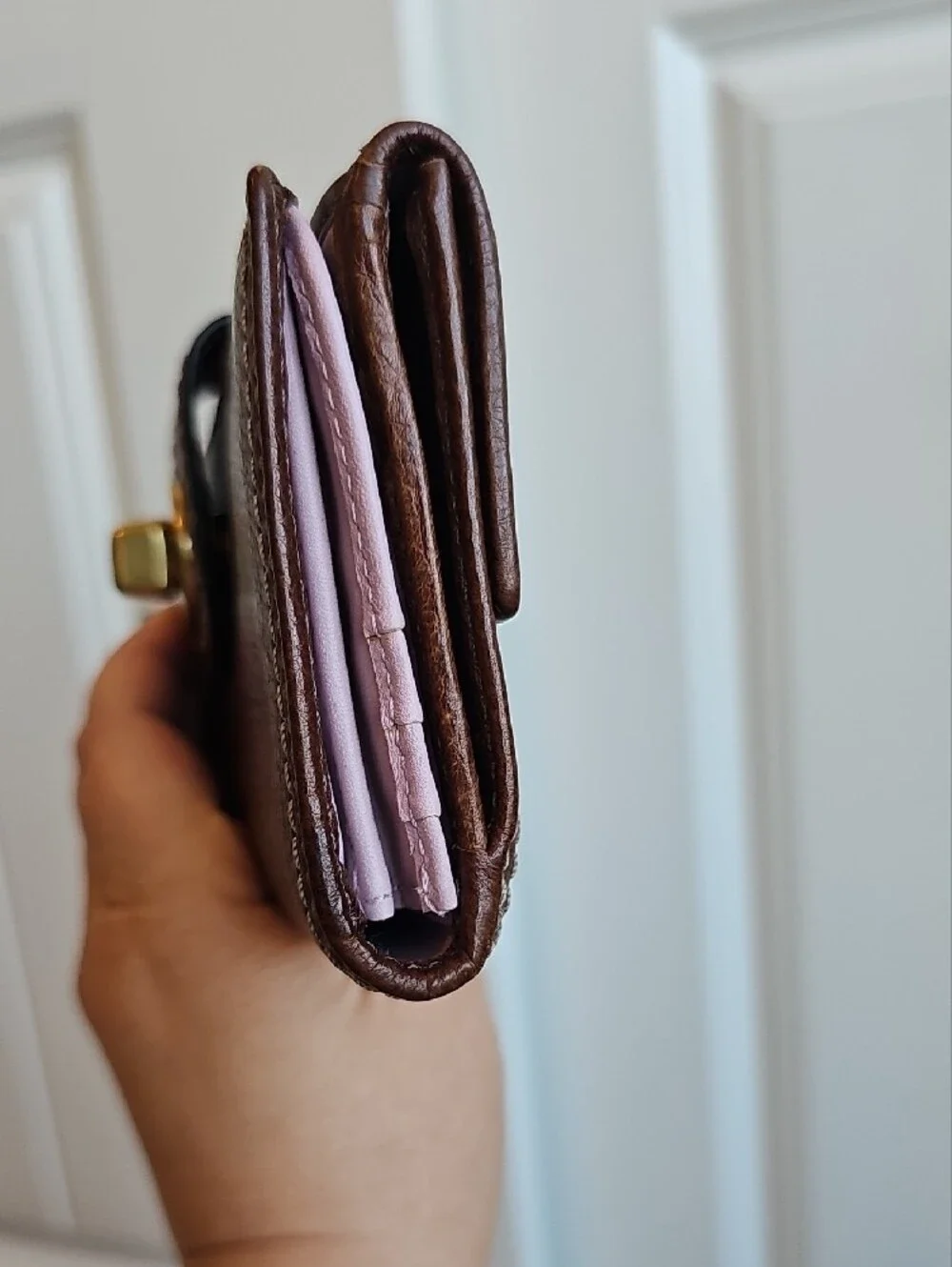 Coach Vintage Brown Pebbled Leather Wallet w/ Lavender Interior Like New